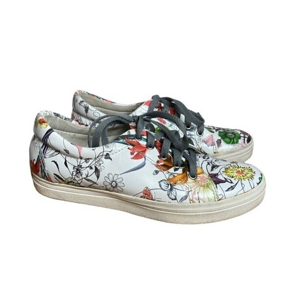 All Black Womens White Floral Lace Up Sneakers Size 38 - Picture 2 of 5